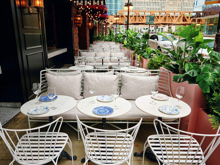 Patio tables set for service